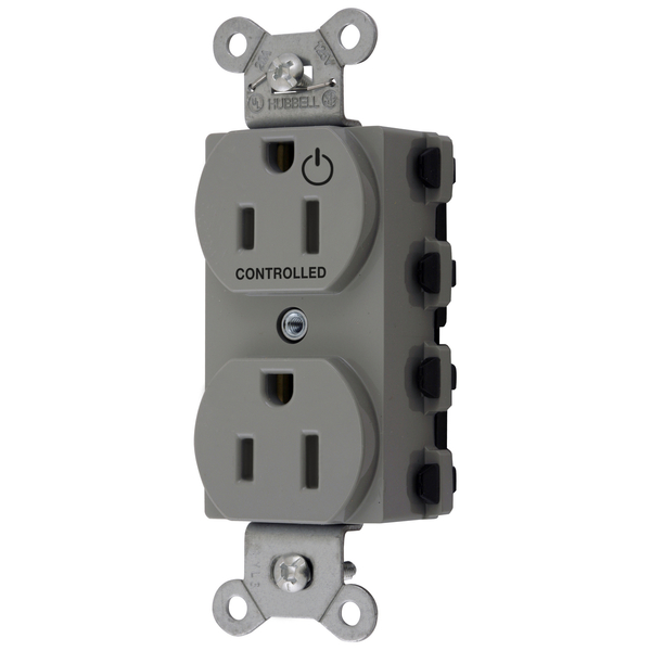 Hubbell Wiring Device-Kellems Straight Blade Devices, Receptacles, Duplex, SNAPConnect, Split Circuit, Half Controlled, 15A 125V, 2-Pole 3-Wire Grounding, Nylon, Gray SNAP5262C1GY